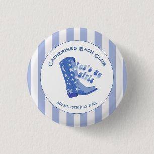 Cute Girly Blue Cowgirl Boot Stripe 3 Cm Round Badge