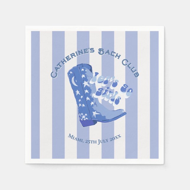Cute Girly Blue Cowgirl Boot Stripe Napkin (Front)