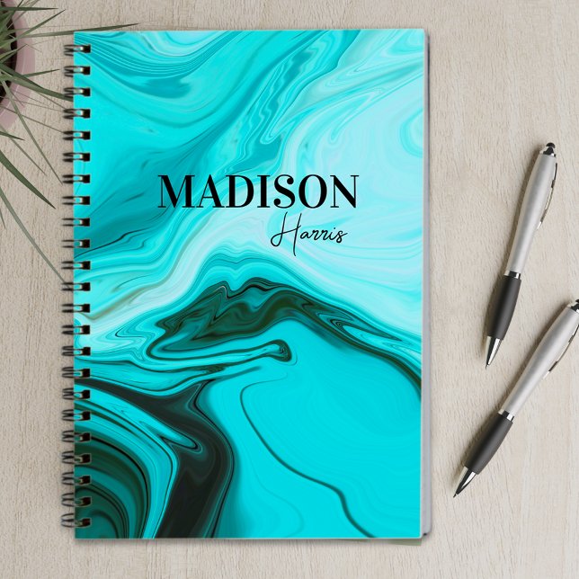 Cute girly blue marble art monogram  notebook (Creator Uploaded)