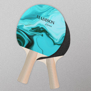 Cute girly blue marble art monogram ping pong paddle