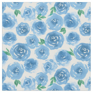 Cute Girly Blue Rose Watercolor Floral Pattern Fabric
