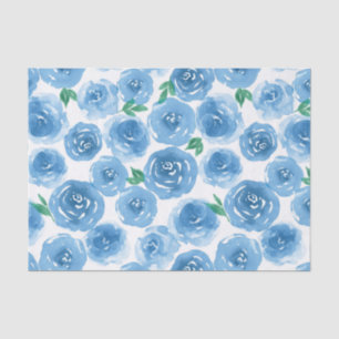 Cute Girly Blue Rose Watercolor Floral Pattern Tissue Paper