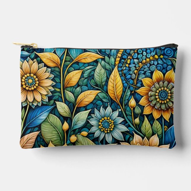 Cute Girly Blue Sunflower Garden Abstract Art  Accessory Pouch (Front)