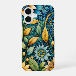 Cute Girly Blue Sunflower Garden Abstract Art iPhone 16 Case