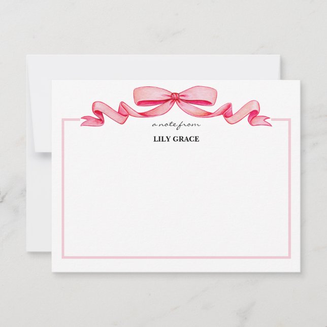Cute Girly Blush Pink Bow Ribbon Frame  Card (Front)
