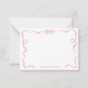 Cute Girly Blush Pink Bow Ribbon Frame Card