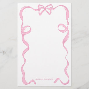 Cute Girly Blush Pink Bow Ribbon Frame Stationery
