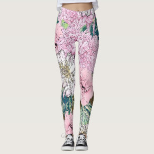 Cute Girly Blush Pink & White Floral Illustration Leggings
