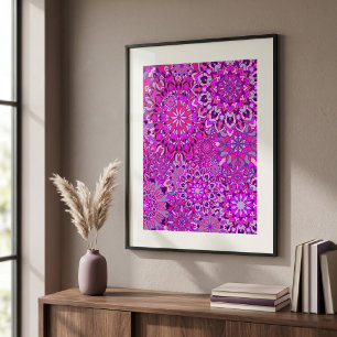 Cute Girly Boho Chic Pink Purple Floral Mandalas Poster