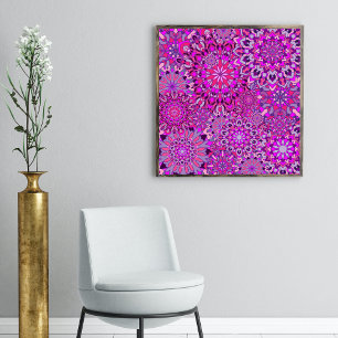 Cute Girly Boho Chic Pink Purple Floral Mandalas Poster