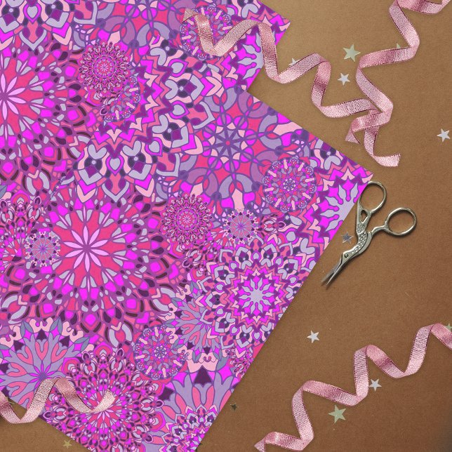 Cute Girly Boho Chic Pink Purple Floral Mandalas Tissue Paper (Creator Uploaded)