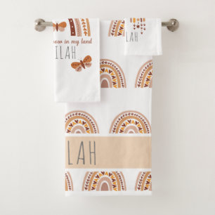 Cute Girly Boho Muted Rainbow Patterned Kids Bath Towel Set