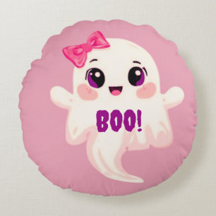 Cute girly Boo! Ghost Round Cushion