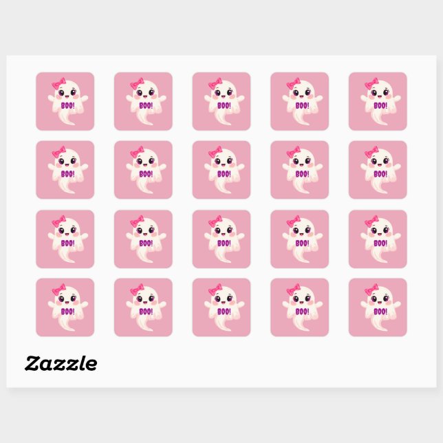 Cute girly Boo! Ghost Square Sticker (Sheet)