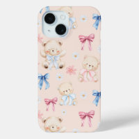 Cute Girly Bow Teddy Bears Seamless Pattern