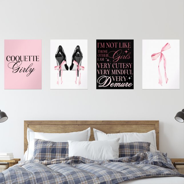 Cute Girly Bow Wall Wall Art Sets (Bedroom)