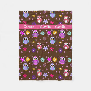 Cute Girly Cartoon Owls Fleece Blanket