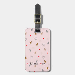 Cute girly cat and heart pattern pastel pink luggage tag