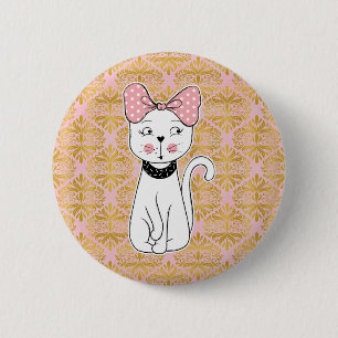 Cute Girly Cat Magnet 6 Cm Round Badge