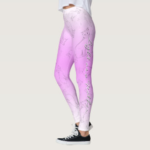 Cute Girly Cats Illustrations Pink Gradient Script Leggings