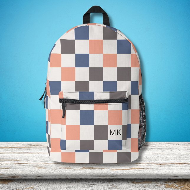 Cute Girly Chequerboard Monogram Initials Printed Backpack (Creator Uploaded)