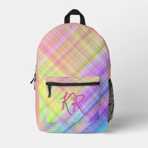 Cute Girly Chequered Plaid Initials Pink Pastel Printed Backpack
