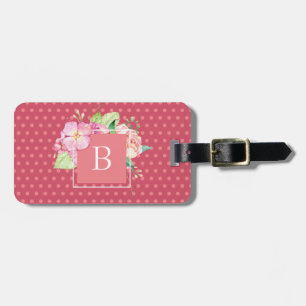 Cute Girly Chic Pink  Floral Monogrammed Initial Luggage Tag