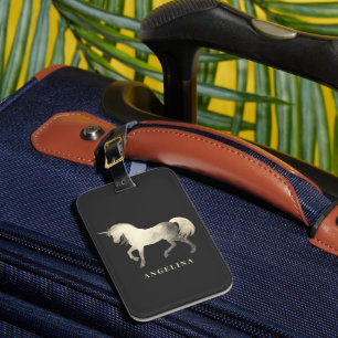 Cute Girly & Chic Silver Foil Unicorn Personalised Luggage Tag