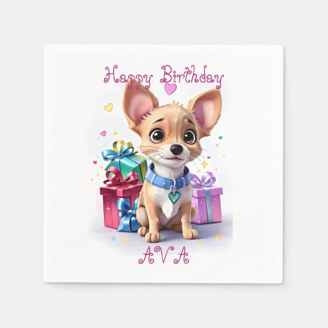 Cute Girly Chihuahua and Gifts Birthday Party Napkin (Front)