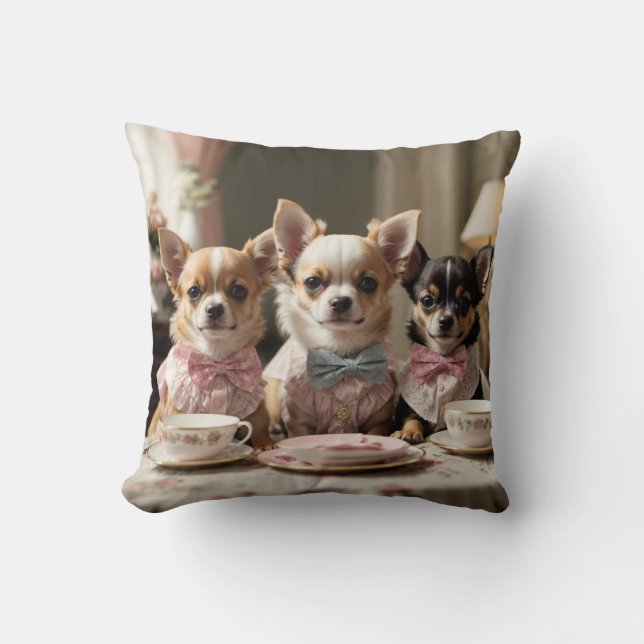 Cute Girly Chihuahua Tea Party  Cushion (Front)