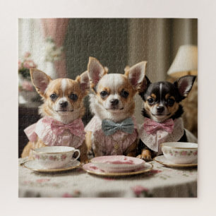 Cute Girly Chihuahua Tea Party  Jigsaw Puzzle