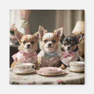 Cute Girly Chihuahua Tea Party Magnet