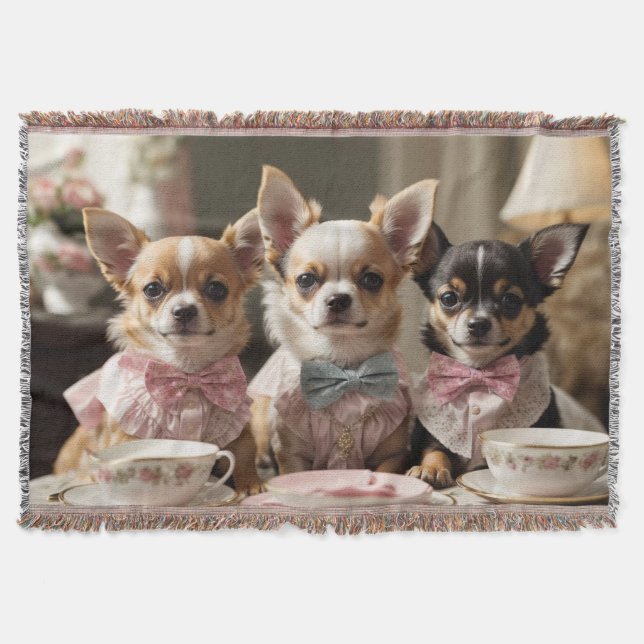 Cute Girly Chihuahua Tea Party  Throw Blanket (Front)