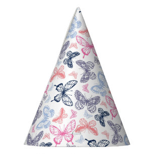 Cute Girly Colourful Butterfly Illustration Patter Party Hat