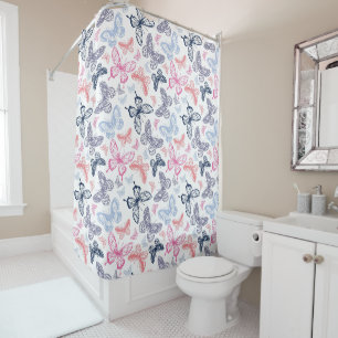 Cute Girly Colourful Butterfly Illustration Patter Shower Curtain