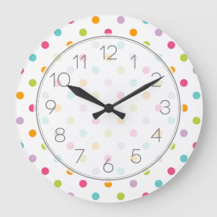 Cute Girly Colourful Polka Dots Large Clock