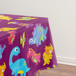 Cute Girly Colourful Purple Dinosaur Theme Birthda Tablecloth