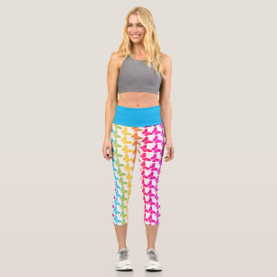 Cute Girly Colourful Rainbow Butterfly Pattern Capri Leggings