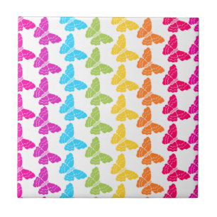Cute Girly Colourful Rainbow Butterfly Pattern Ceramic Tile