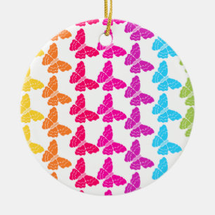 Cute Girly Colourful Rainbow Butterfly Pattern  Ceramic Tree Decoration