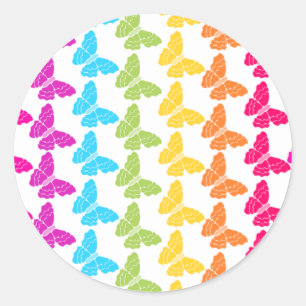 Cute Girly Colourful Rainbow Butterfly Pattern  Classic Round Sticker