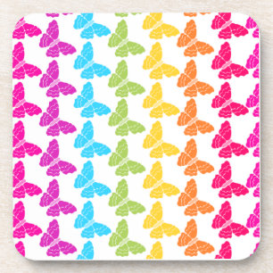 Cute Girly Colourful Rainbow Butterfly Pattern Coaster