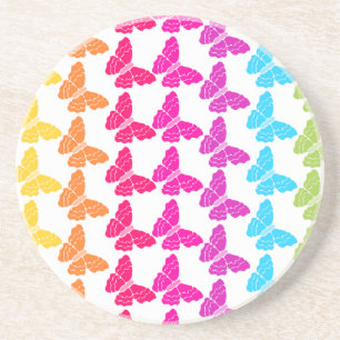 Cute Girly Colourful Rainbow Butterfly Pattern Coaster