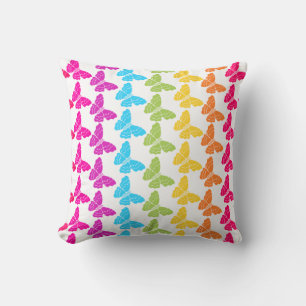 Cute Girly Colourful Rainbow Butterfly Pattern Cushion