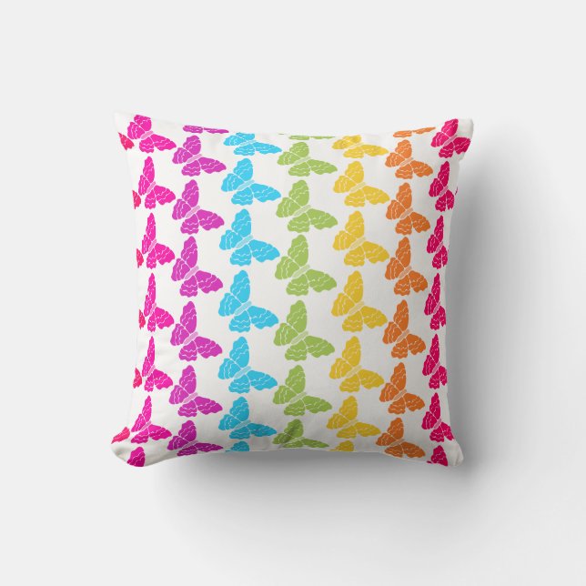 Cute Girly Colourful Rainbow Butterfly Pattern  Cushion (Front)
