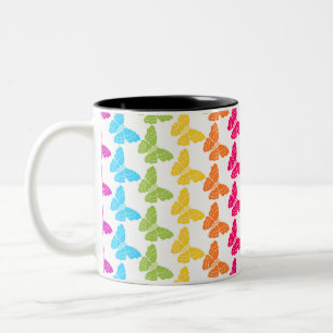 Cute Girly Colourful Rainbow Butterfly Pattern  Two-Tone Coffee Mug
