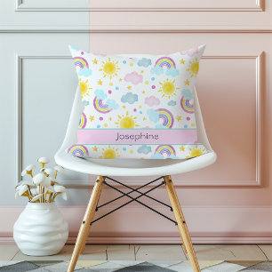 Cute Girly Colourful Rainbow Pattern Name Cushion
