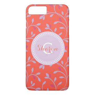 Cute girly colourful red floral pattern monogram iPhone 8 plus/7 plus case