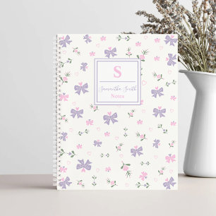 Cute Girly Coquette Flowers & Bows Monogram Name Notebook