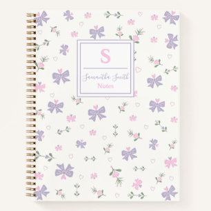 Cute Girly Coquette Flowers & Bows Monogram Name Notebook
